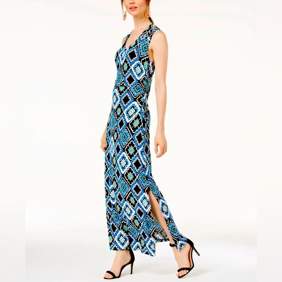 INC international concepts 🌻 Geometric Blue and Black Maxi Dress - Picture 6 of 6